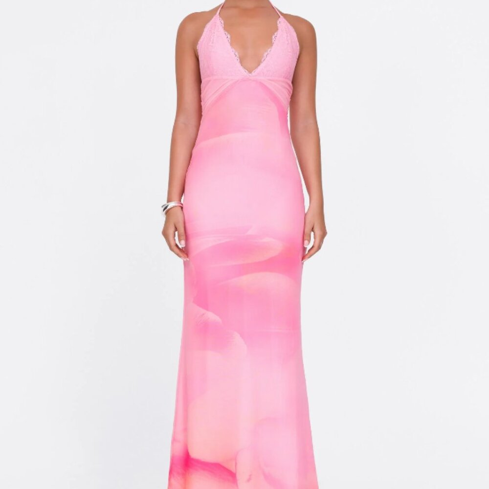 Tiger Mist DENAE MAXI DRESS Size Small Pink Hibiscus